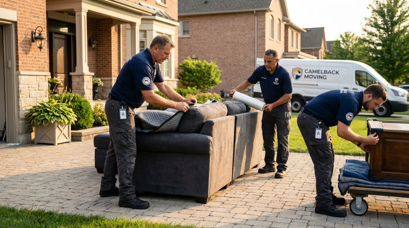 Large estate moving crew wrapping furniture in Stockbridge, MA